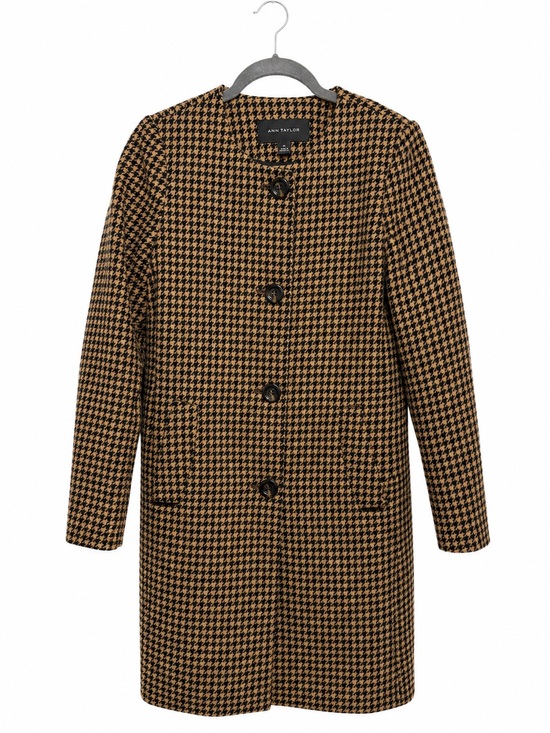Ann Taylor Jackets & Blazers - Ann Taylor Houndstooth Collarless Long Coat Black Tan XS